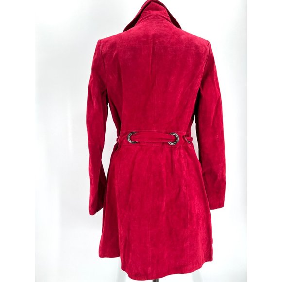 Bradley Bayou Cranberry Red Suede Leather Coat with Grommets/Sash Tie Size S - Picture 3 of 8